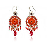 Bohemian Retro 14K Gold Plated Earrings Ethnic Sun Shape Bowknot Red Zircon Ear Drop for Women