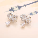 Sweet Bowknot Water Drop Zircon Ear Stud Earrings For Women