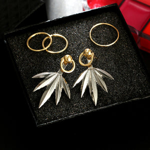 5Pcs Leaf Geometric Earring Set Gold Rings Ear Clip Jewelry