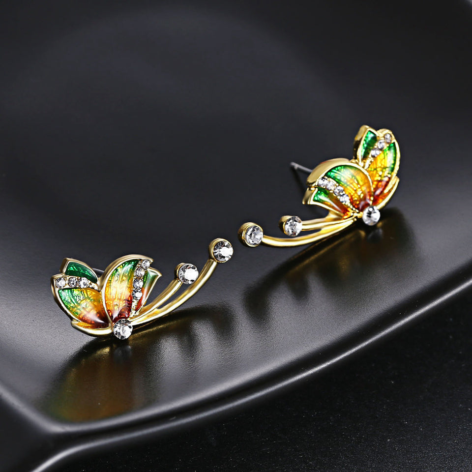 Luxury Butterfly Gold Earring Sweet Ceramic Rhinestones