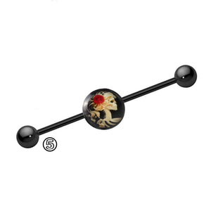 Unisex Retro Ear Holes Industrial Barbell Skull Ear Stud