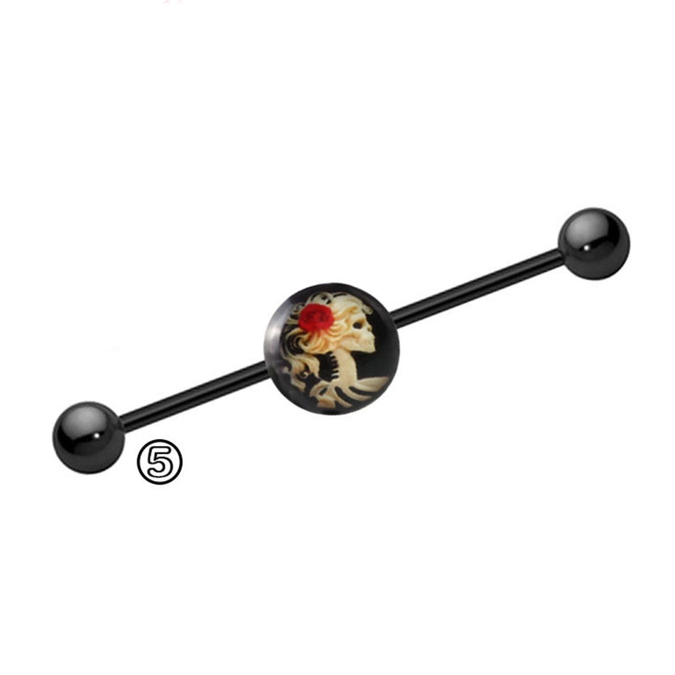 Unisex Retro Ear Holes Industrial Barbell Skull Ear Stud