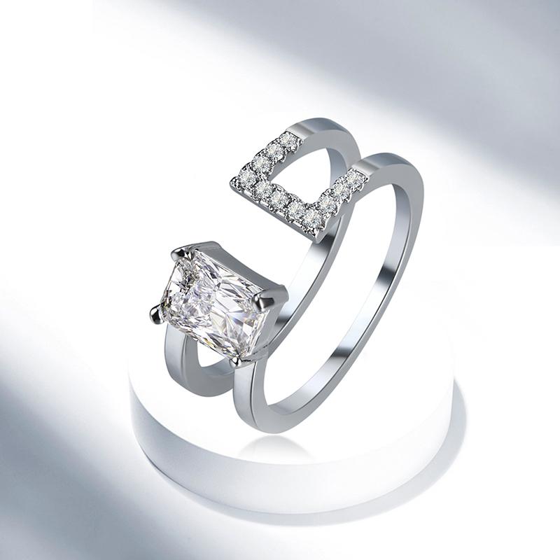 Luxury Double Layer Adjustable Open End Ring Platinum Plated Shiny Zircon Ring for Women