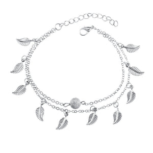 Trendy Silver Gold Color Leaf Pendant Anklet Double Layer