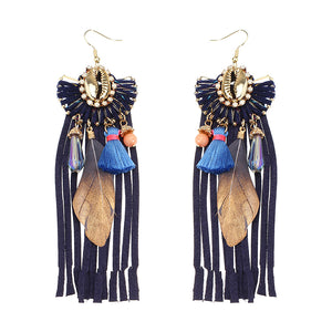 Women Bohemian Earrings Luxury Gold Plated Suede Tassel Pendant Elegant Feather Ear Drop Boho Gift