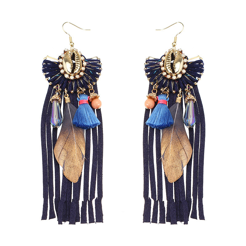 Women Bohemian Earrings Luxury Gold Plated Suede Tassel Pendant Elegant Feather Ear Drop Boho Gift