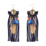 Women Bohemian Earrings Luxury Gold Plated Suede Tassel Pendant Elegant Feather Ear Drop Boho Gift