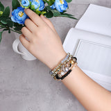 Bohemian Multilayer Crystal Bead Leaf Pendant Bracelet