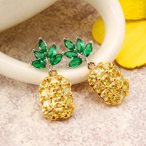 Cute Pineapple Earrings New Fashion Shiny Zircon Inlay Exquisite Ear Stud Clothing Accessories