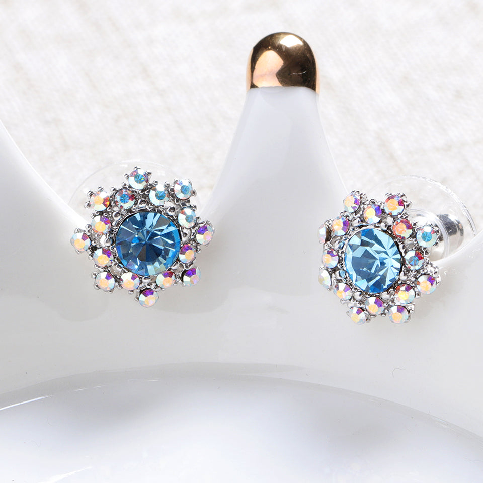 Simple Gemstone Ear Stud Micro Paved Flower Earring Classic