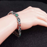 Bohemian Silver Ruby Bracelet Ancient Coin Shape Multicolor