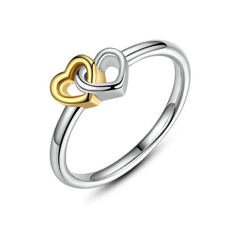 Sweet Gold Silver Heart Women Ring Classic Anallergic