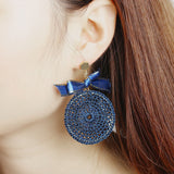 Ethnic Bowknot Round Plate Charm Dangle Earrings for Women