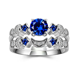 Trendy Sapphire Star Moon Ring Set Jewelry Gift for Women