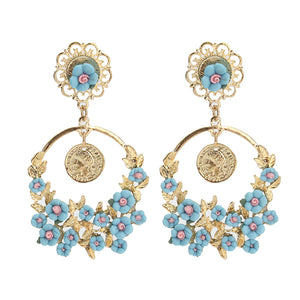 Vintage Flower Exaggerated Ear Drop Women Earrings 