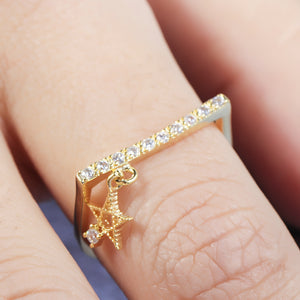 Unique Hollow Star Pendannt Zircon 18K Gold Irregular Rings