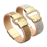 Sparkling Full Rhinestone Wide Belt Buckle Magnetic Leather Bracelets