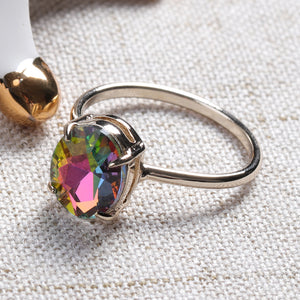 Simple Adjustable Crystal Open Ring Colorful Gemstone Gold