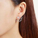 Trendy Rhinestone Earrings Hollow Lotus Double Side Ear Stud