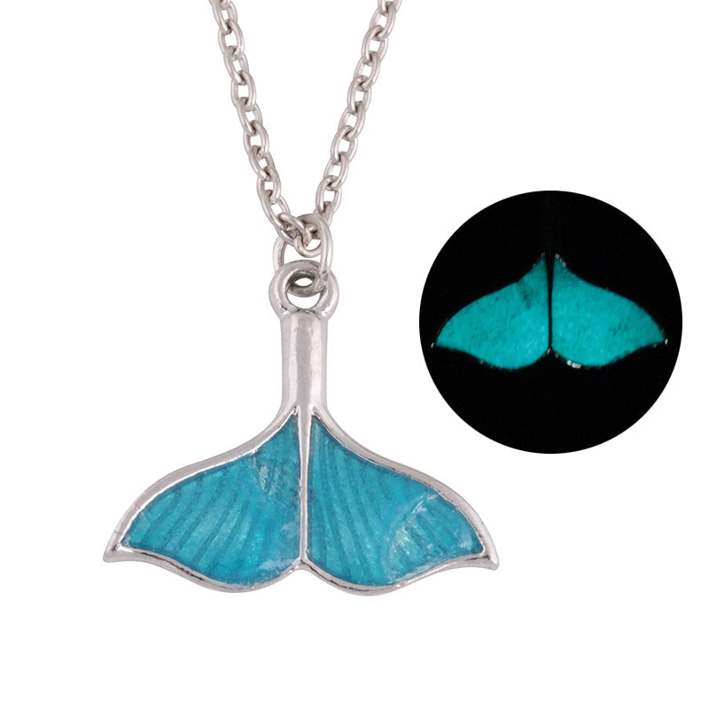 Fashion Luminous Blue Mermaid Fishtail Pendant Necklace