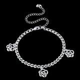 Simple Hollow Flower Pendant Silver Plated Adjustable Anklet