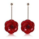 Women's Trendy 4 Colors Acrylic Flower Long Earrings Jewelry