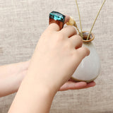 Creative Secret Forest Handmade Blue Snowscape Charm Wood Ring Unisex Jewelry Unique Gift