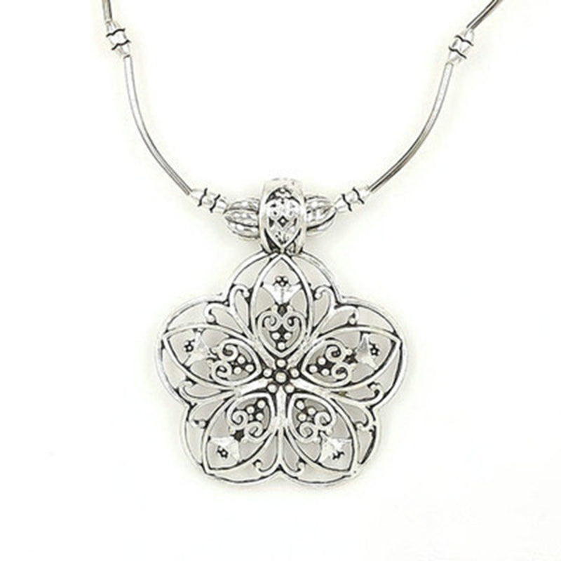 Ethnic Tibetan Hollow Flower Pendant Antique Silver Necklace