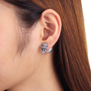 Punk Skull Zircon Crystal Double Side Stud Earrings Women Jewelry