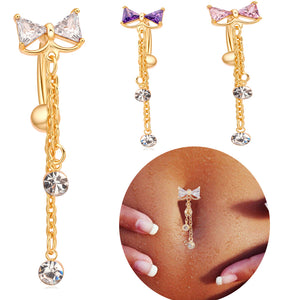 Elegant Bowknot Belly Ring Tassel Rhinestone Navel Belly