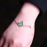 Elegant Enamel Butterfly Charm Rhinestone Pearl Bracelets