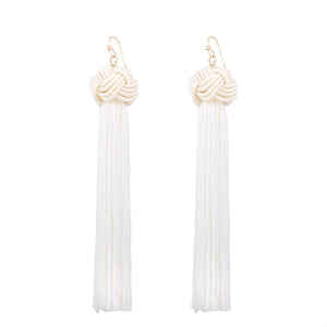 Vintage Manual Braided Rope Knot Long Tassel Women Earrings