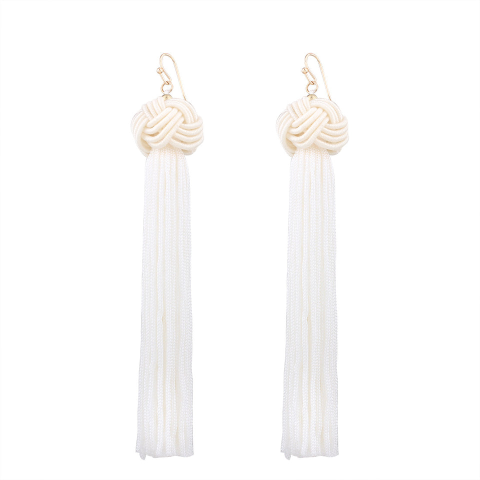 Vintage Manual Braided Rope Knot Long Tassel Women Earrings