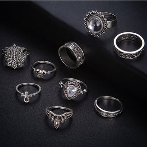 9Pcs Bohemian Statement Ring Sets Vintage Geometric Sun Star