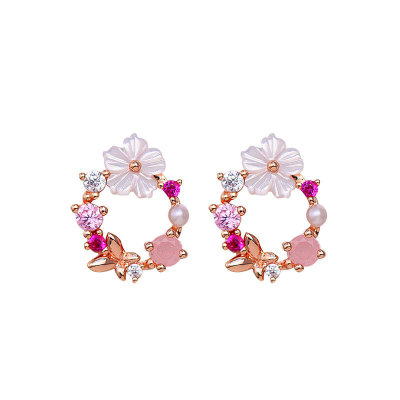 925 Sterling Silver Needle Shell Flower Butterfly Earrings