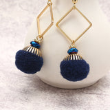 Bohemian Earrings Gold Plated Simple Rhombus Yarn Ball Pendant Ear Drop Boho Jewelry for Women 