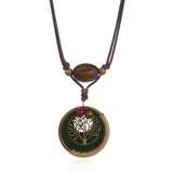 Women's Vintage Tree Wood Bead Long Leather Pendant Necklace