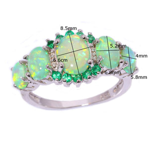 Green Fire Opal & Emerald Wedding Ring Women Jewelry Gems