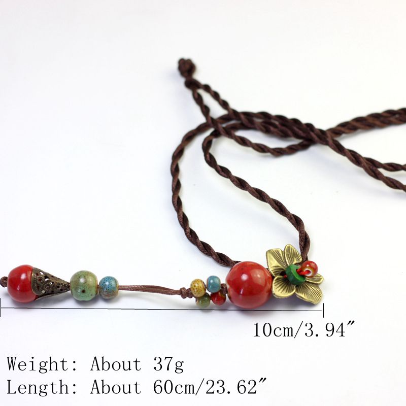 Ethnic Handmade Pendant Necklace Round Beads Flower Necklace