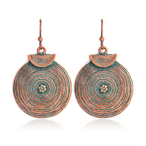 Vintage Women Alloy Round Growth Ring Drop Earrings