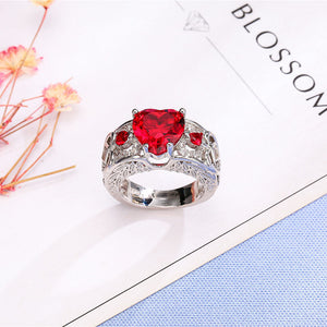 Trendy Heart Shape Hollow Ruby Women Ring Gift