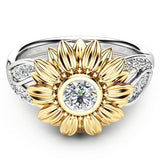 Elegant Zircon Inlaid Gold Sunflower Hollow Platinum Ring