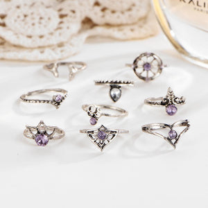 9 Pcs Bohemian Statement Ring Set Helm Leaf Knuckle Rings