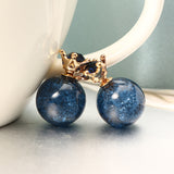 Trendy Crystal Blue Ball Crown Ear Stud Exquisite Best Gift Earrings Jewelry for Women