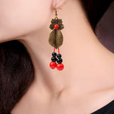 Vintage Leaves Flowers Copper Ceramic Bead Drop Earrings