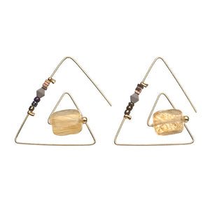 Retro Geometric Triangle Natural Crystal Stone Women Earrings