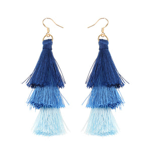 Women's  Bohemian Tassel Earrings Hand-made Three Layers Different Color Ear Drop Unique Gift