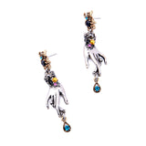 Retro Magic Hands Spider Drop Crystal Silver Dangle Earring