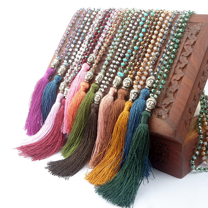 Religionary Buddha's Head Tassel Long Necklace Jewelry