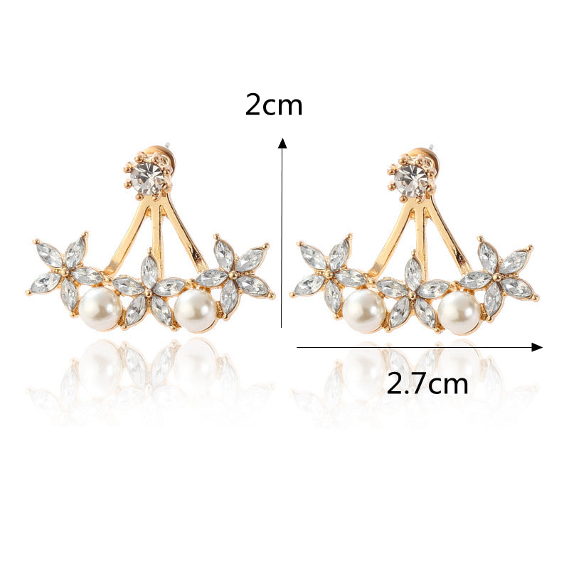 Sweet Flowers Rhinestones Pearls Ear Stud Earring Ear Jacket